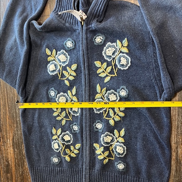 Embroidered Zip-Front Cardigan Sweater in Denim Blue - Picture 9 of 9